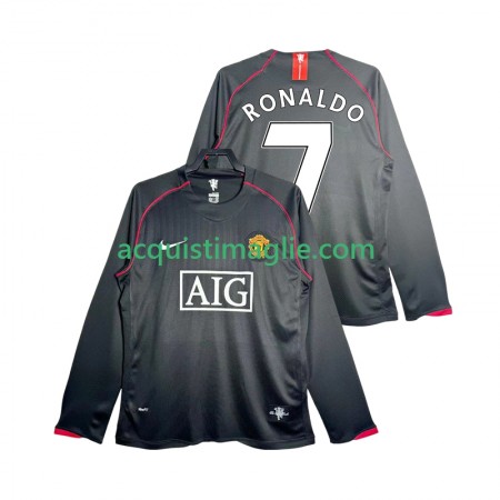 Divisa di Calcio Manchester United Critstiano Ronaldo 7 2007 2008 Retro Trasferta Manica Lunga